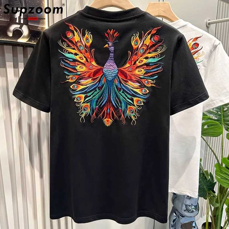 Supzoom New Arrives Summer High Street Peacock Embroidered Neutral O-Neck Casual Heavy Pattern Cotton Loose Mens T-shirt W250425