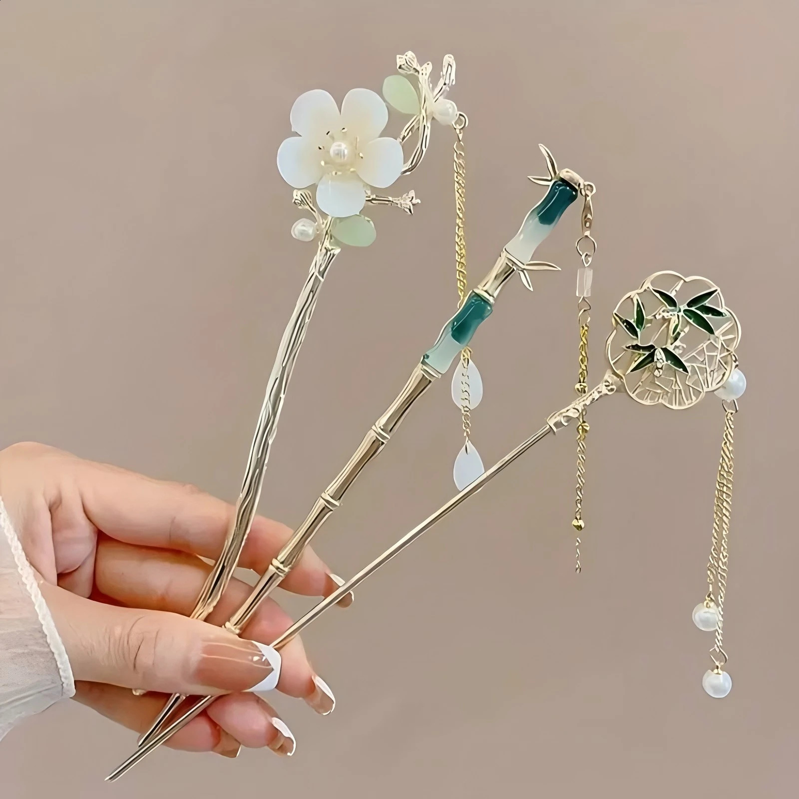 Elegant Chinese style hair clips tassel sticks traditional floral n accessories jewelry 250417
