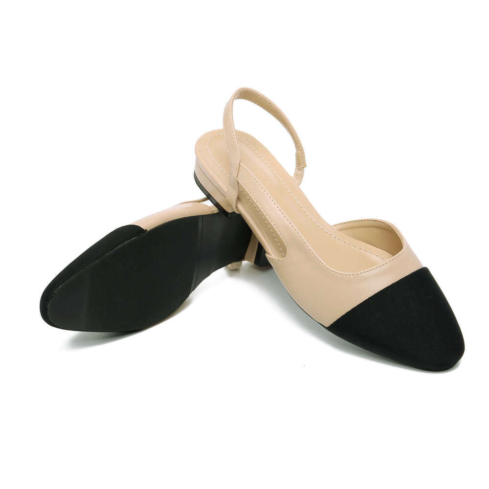 Soft leather color matching sandals, flat bottomed thick high heels, French style small fragrant shallow mouth single shoes, women's spring middl