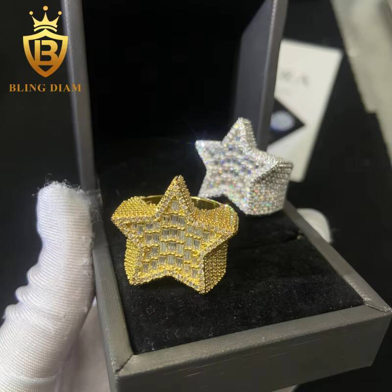 925 Sterling Silver Moissanite Ring Star-Shaped Ring Iced Out Moissanite HipHop Style Jewelry Ring Pass Diamond Test in Stock