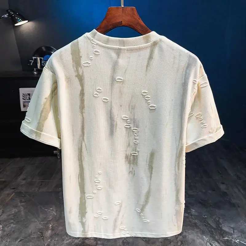 Loose half sleeved short sleeved mens summer T-shirt 2025 new fashion trend casual printed top W250425