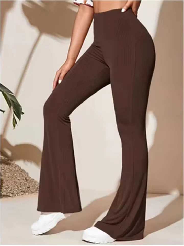 Elastic solid color bell bottoms womens fashionable yoga pants autumn wide leg pantsC250425