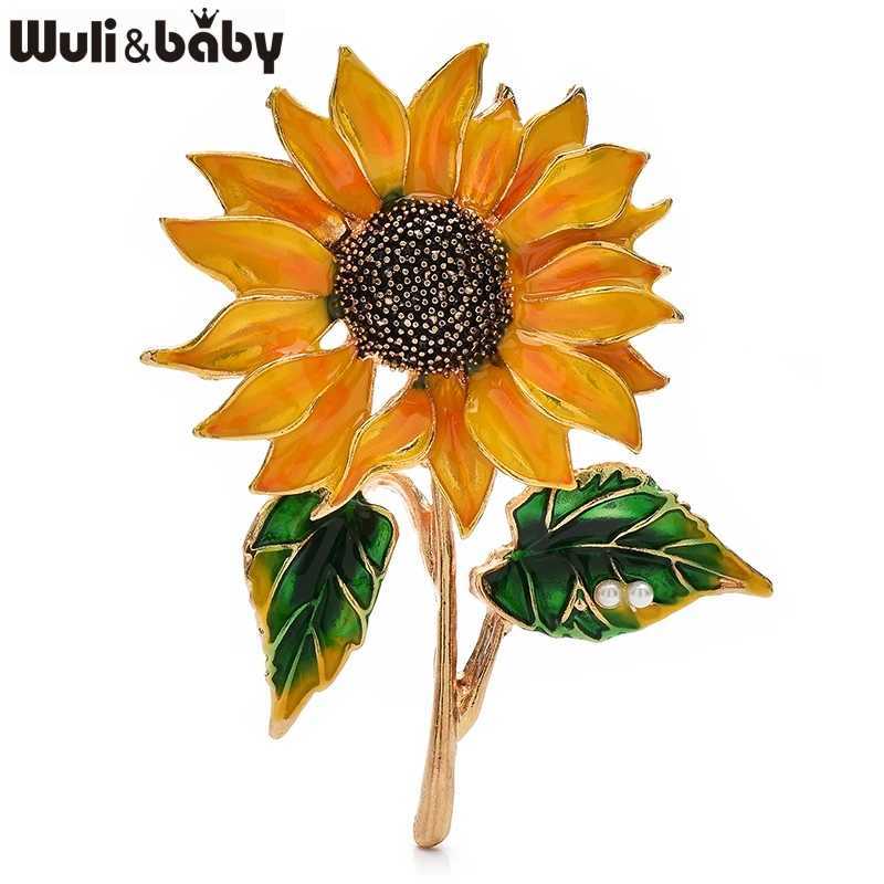 Wulibaby Beautiful Sunflower Brooches For Women Unisex Yellow Charming Enamel Flower Party Office Brooch Pins Gifts J251125