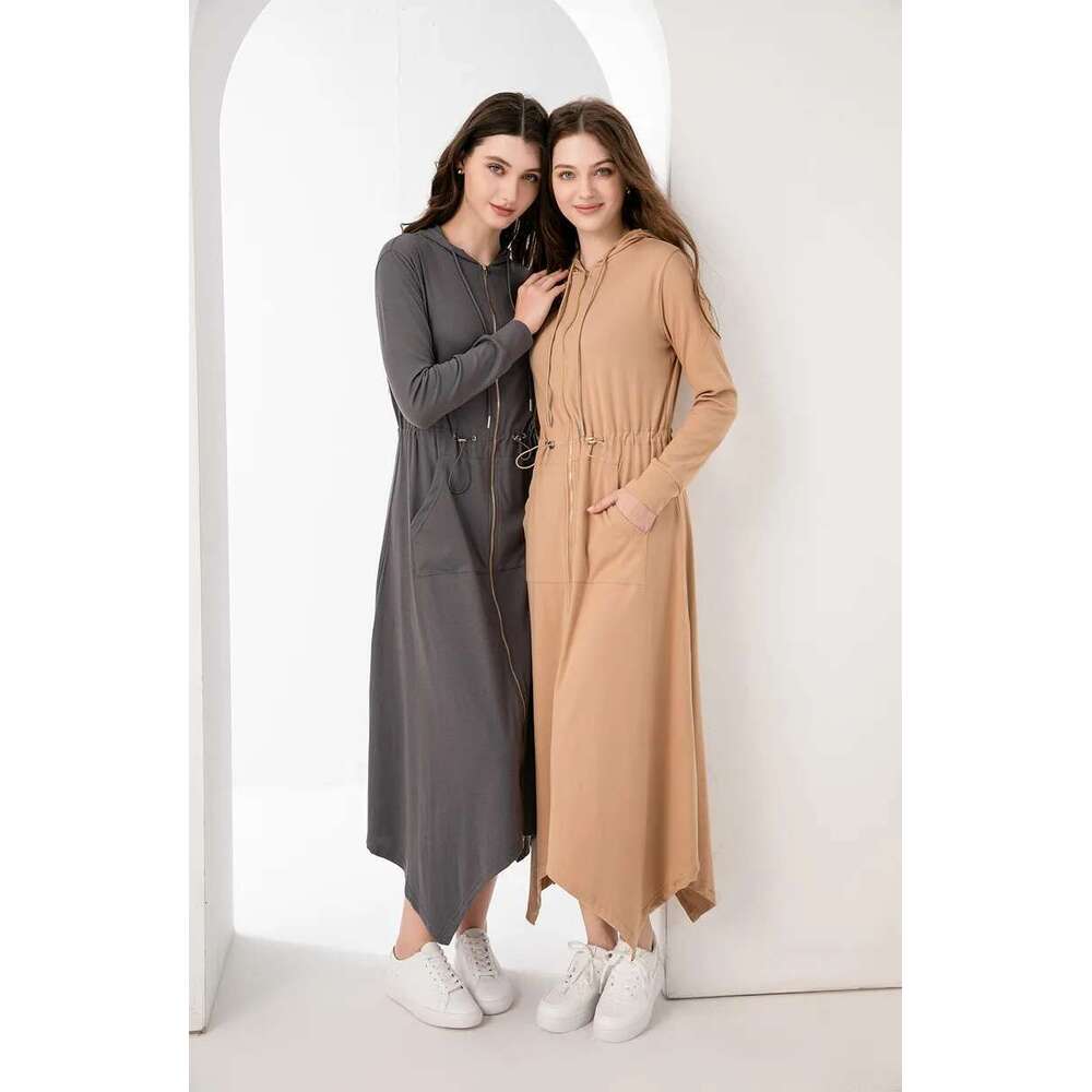 AS Aw2024 Fashion Spring/Summer Woman Clothes Modal Fabric Loose Style Gold Zipper Dress (Ship Out In 24 Hours)