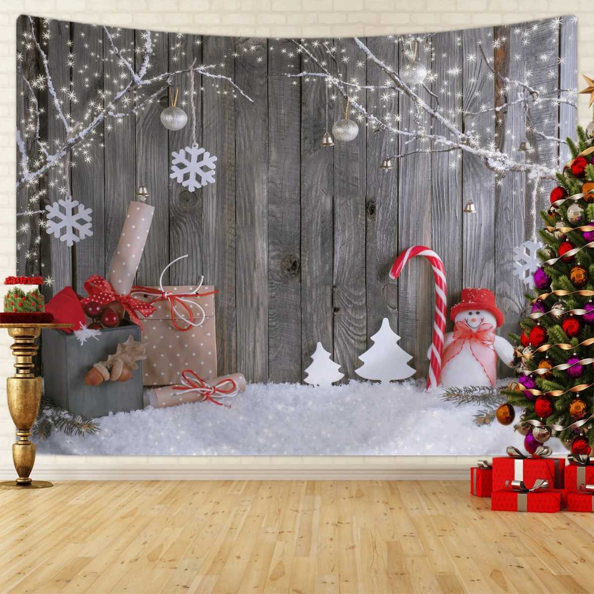 1pc Christmas decorative tapestry Christmas fireplace tapestry Christmas tree activity photography background hanging clothM251125