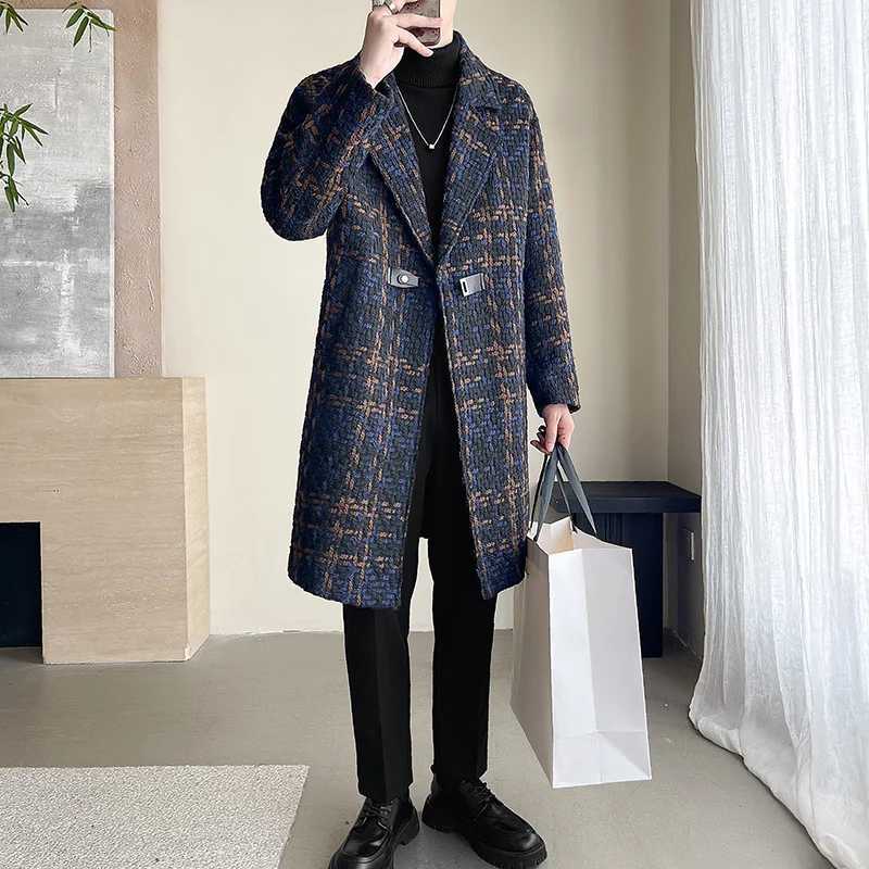 2025 new arrival winter jacket men fashion plaid Woolen Coat Mens Casual Wool trench coat Men Dress windproof male Jacket menT251125