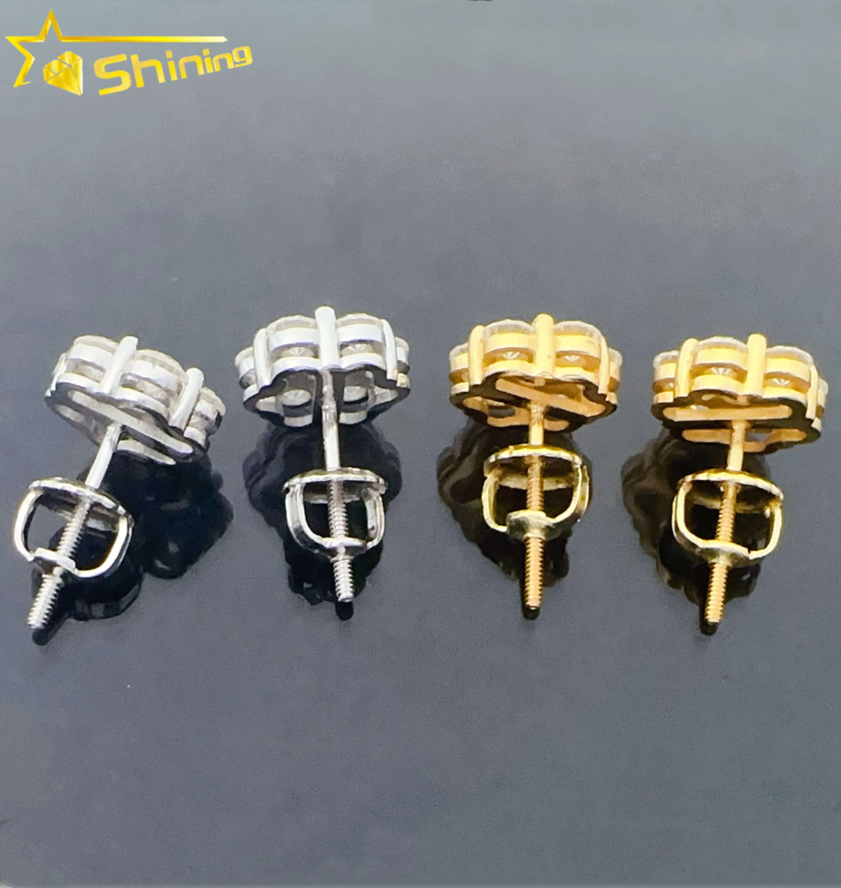 Iced Out Cluster Lab Diamond Earrings Screw Back 925 Silver Flower Vvs Moissanite Stud Earrings for Men Women