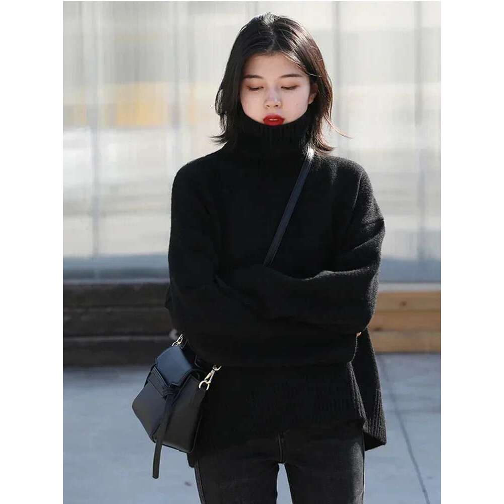 CHIC VEN Fashion Women's Loose Turtleneck Sweaters Warm Solid Pullover Knitwear Basic Female Jumpers Autumn Winter 2023