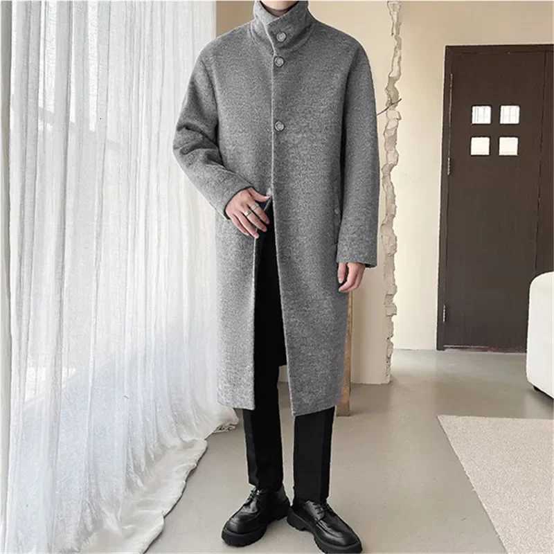 LIBIELIY Autumn Winter Male Wool Blend Coats Fashion Long Business Casual Woolen Outwear Men Turn Down Collar Trench Coat WinbreT251125