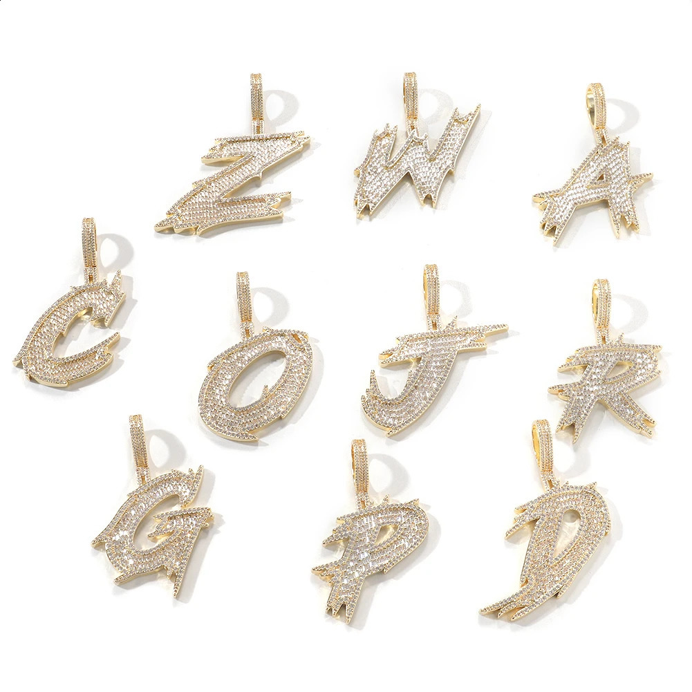 THE BLING KING Thorns Cursive Initial Letter A-Z Micro Paved Out 5A Cubic Zirconia Charm Necklace Hiphop Jewelry 250425