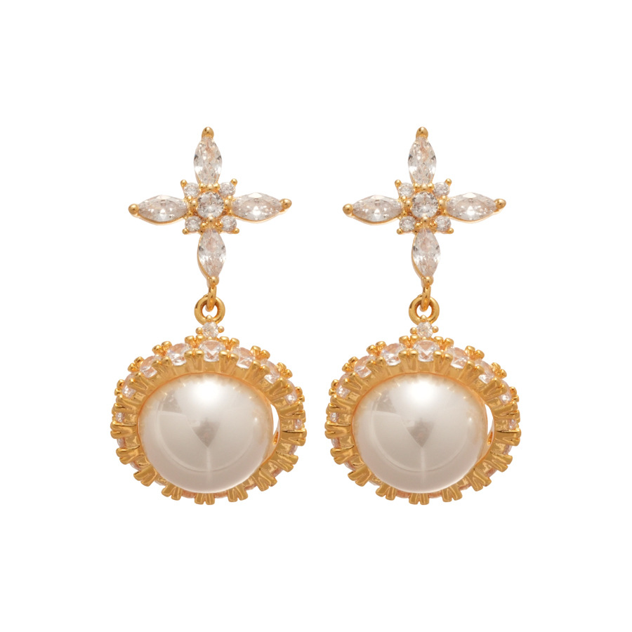 Silver Needle Zircon Flower Pearl Vintage Elegant Exquisite Versatile Light Luxury High-end Feel Women's Earrings - view 9