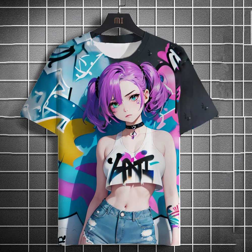 2024 Mens T-shirt Anime Character Graffiti T-shirt 3D Sexy Beauty Printed Poster Style T-shirt Trend Mens/Womens Short Sleeve Y2k Top W250425