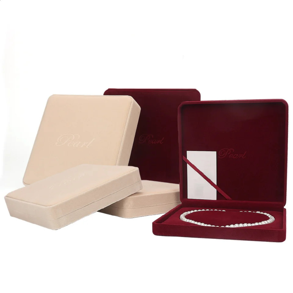 Velvet Pearl Necklace Jewelry Box Flocked Pendant Packaging Box High-End Square Storage Case Wedding Gift Jewelry Storage 250424
