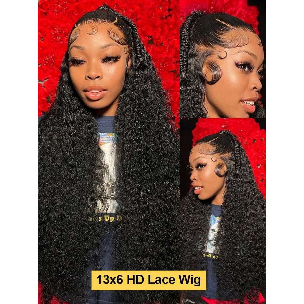 200 250 Density 30 40 Inch 13X6 HD Deep Wave Frontal Wig 13X4 Front Human Hair Glueless 5X5 Lace Closure Curly Wigs