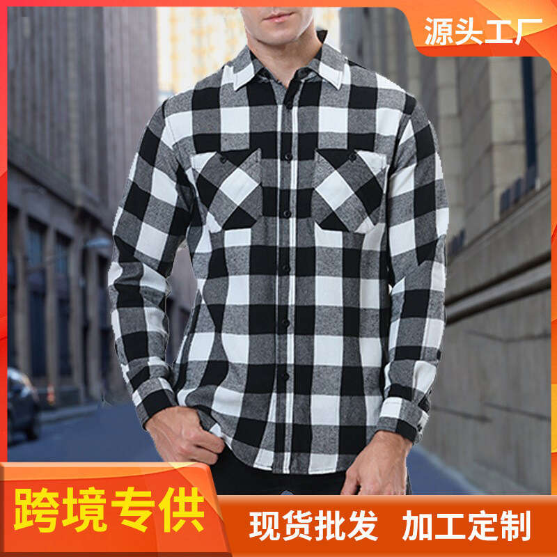 Men's plaid flannel brushed warm men's European and American shirt, 2025 new casual versatile fashion clothing