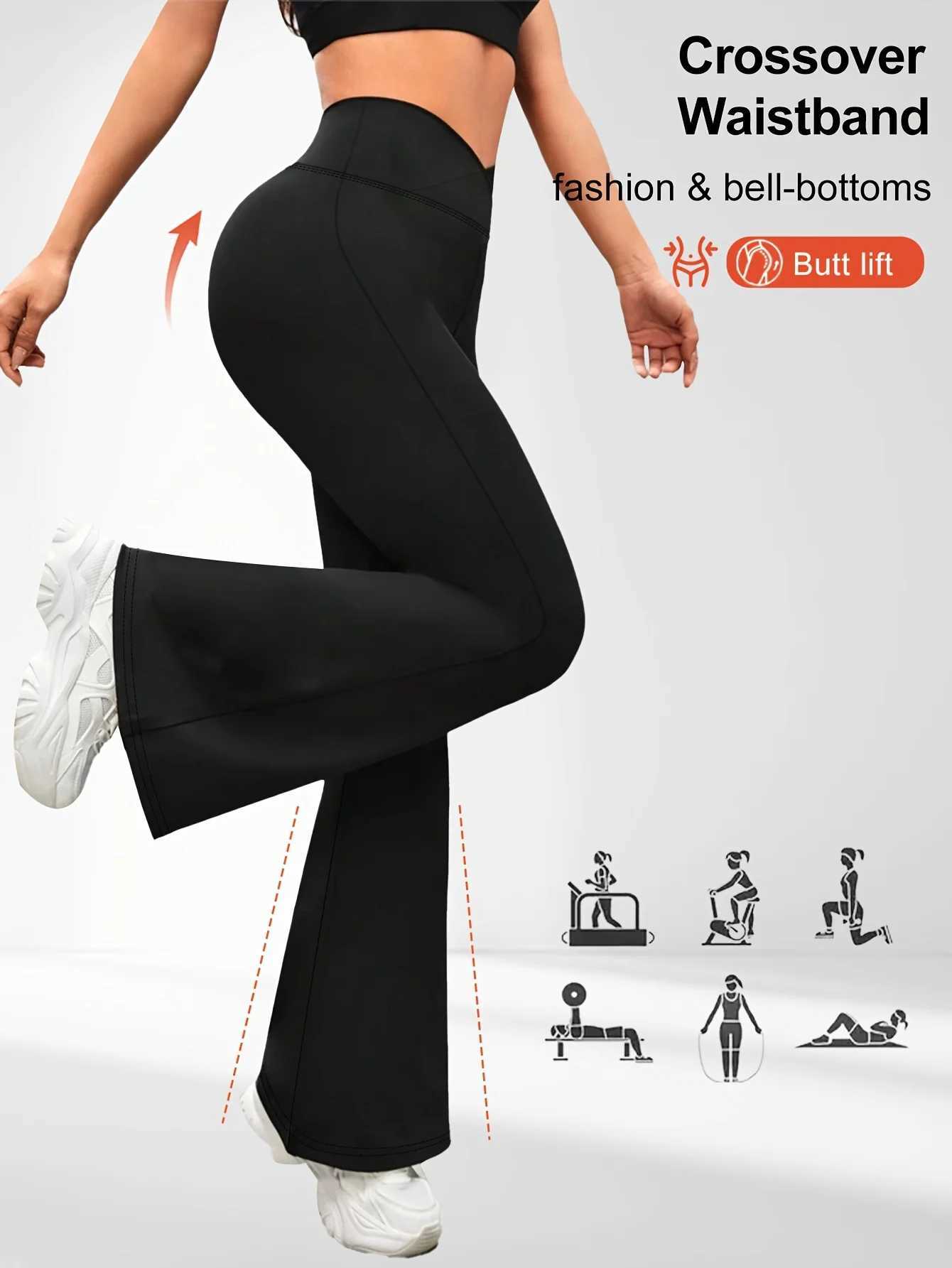 1. Solid color high waisted bell bottoms sports yoga pants spring and summer running and fitness bell bottomsC250425