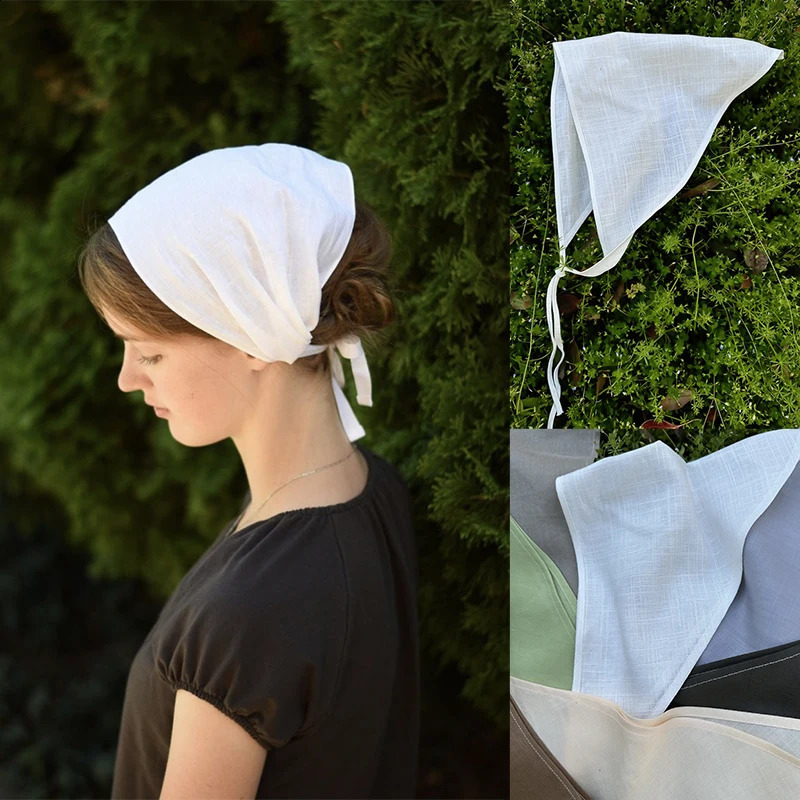 Black Lightweight Linen Head Scarf with Ties Triangle Hair Kerchief for Women Summer Head Cover Unisex Triangle Scarf Headscarf 250424