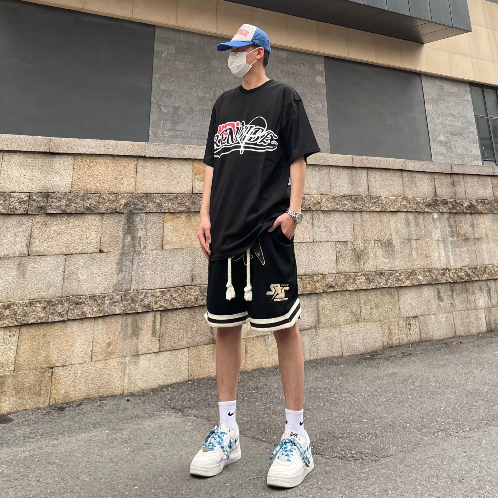 China-Chic Brand American High Street Embroidered Sports Shorts Men's Summer 2025 New Casual Capris Basketball Wide Leg Pants
