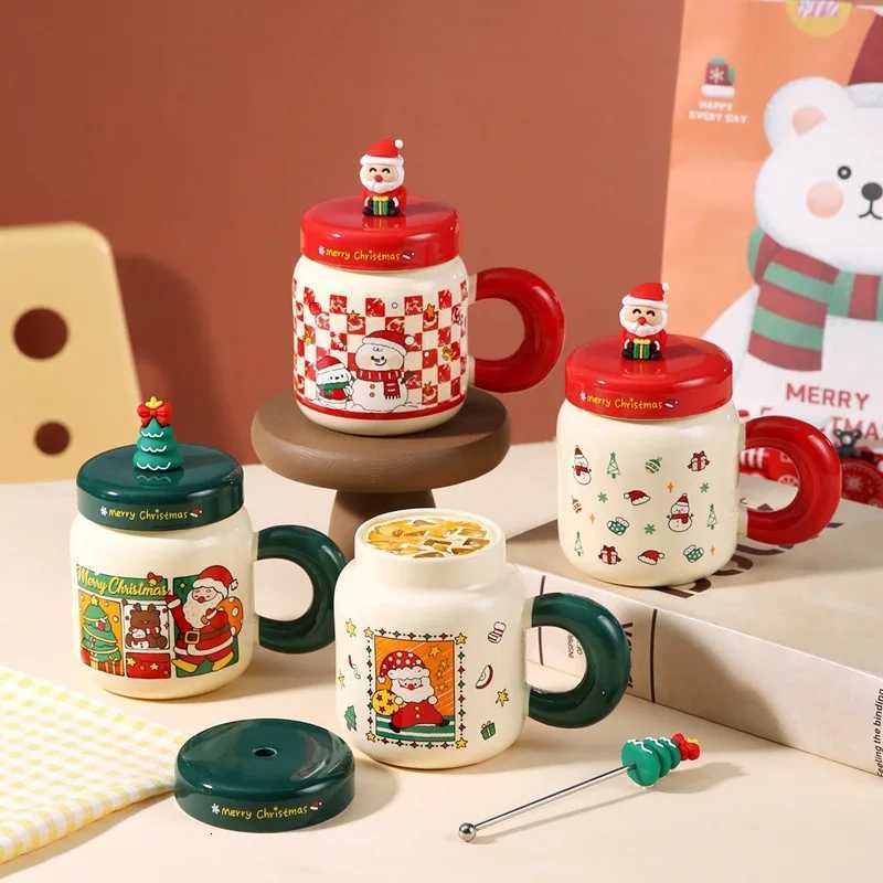 Christmas gifts Ceramic cups with LIDScartoon mugs spoons high appearance level creative New Year gifts and souvenirs Y251125