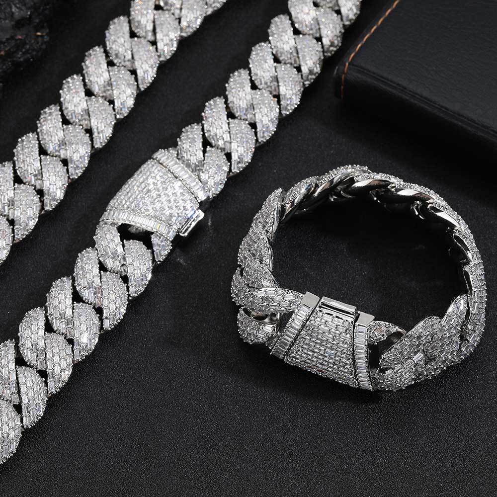 Luxury hip-hop width of 24mm square zircon bubble Cuba chain men's necklace 16in-24in jewelry advanced feeling full diamond necklace 7in-9in full