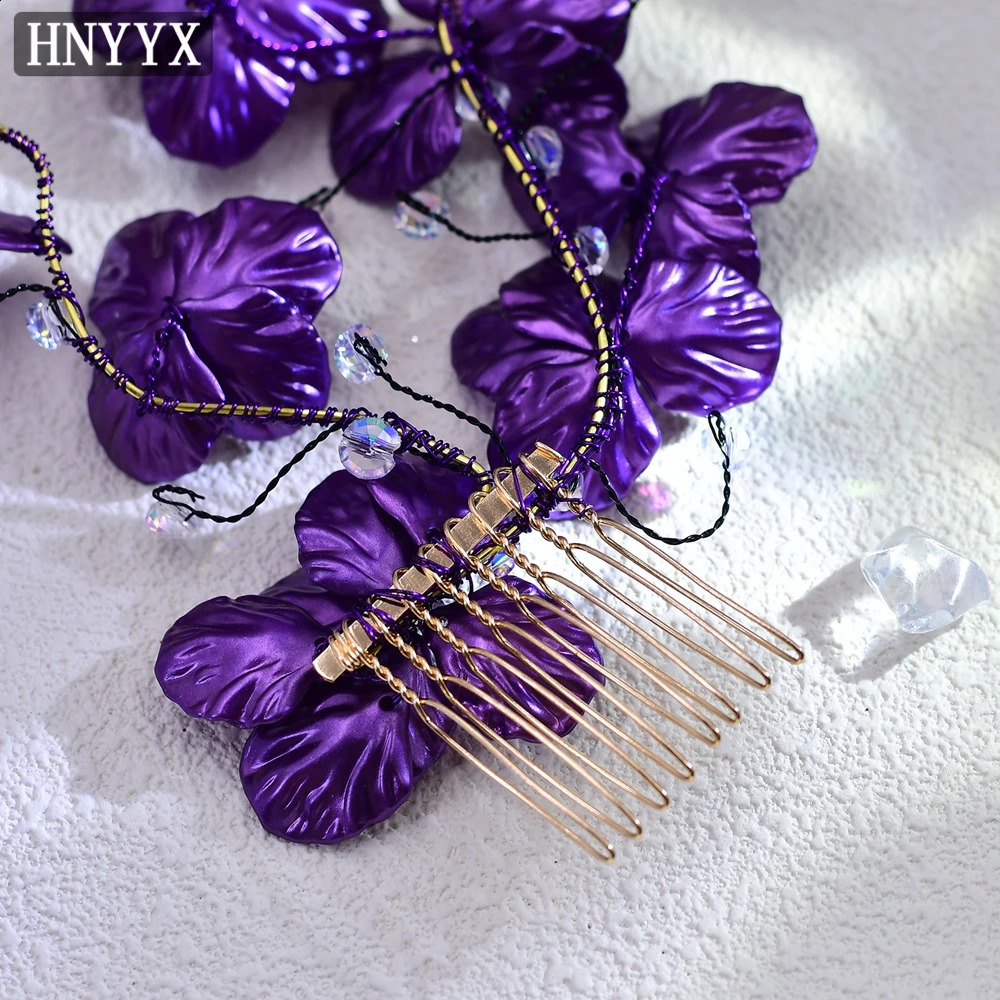 HNYYX Purple Shell Flower Hair Comb Crystal Hairpin Fashion Hair Accessories Wedding Headwear For Brides Hairpieces A114 250420