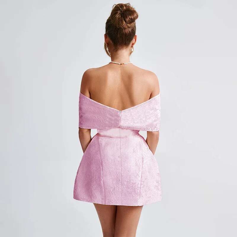 Dongdumaoyi Townlike Jacquard Elegant Waist Wrap A Line Dress Women Mini Spring Summer Bow Backless Sexy Party Dresses