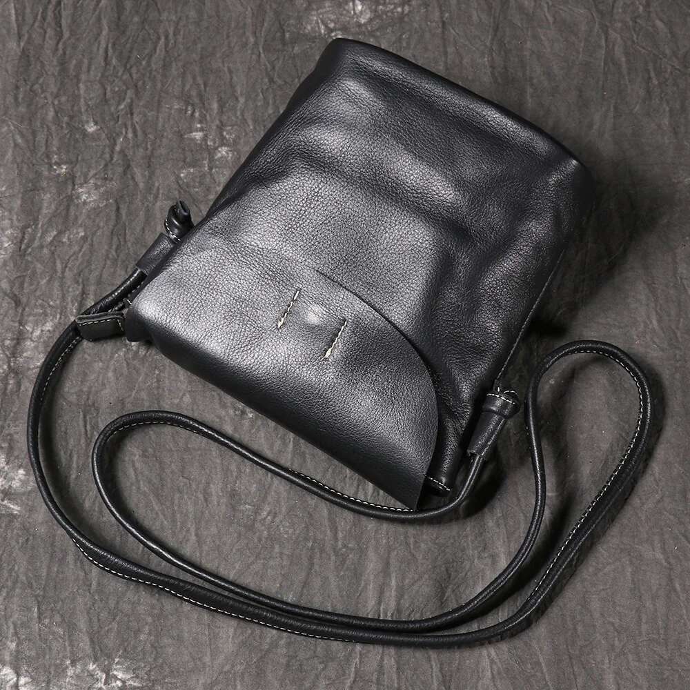 LUOKIR New Genuine Leather Women's Crossbody Bucket Top Layer Cowhide Shoulder Vintage Fashionable Mobile Phone Bag