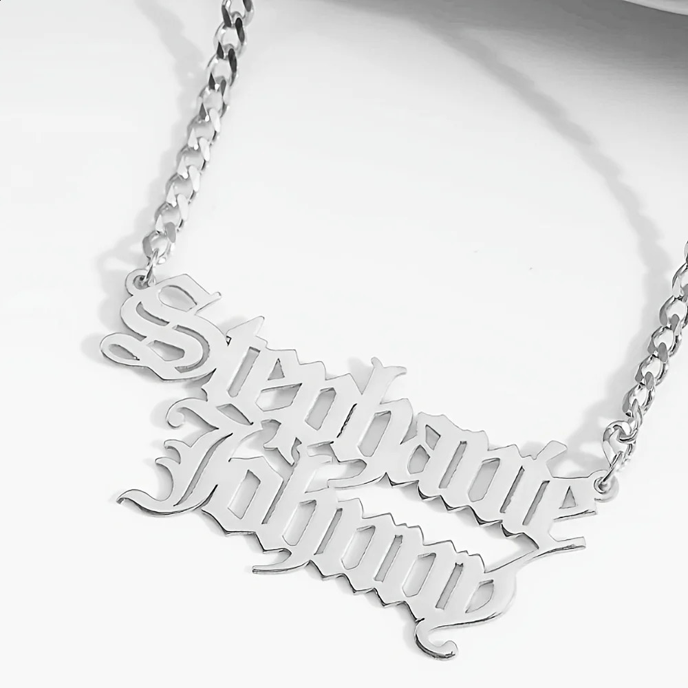 Customized Double Name Old English Necklaces For Women Personalized One To Two Nameplate Necklace Couple Gift Her 250425