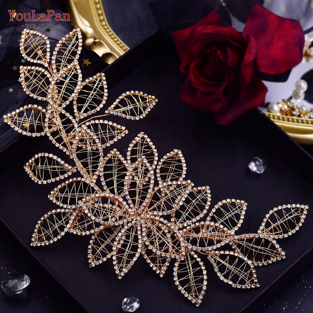YouLaPan Bridal Headpiece for Weddings Hair Accessories Rhinestone Leaf Woman Headdresss Brides Hair Ornaments Headband HP256A 250420