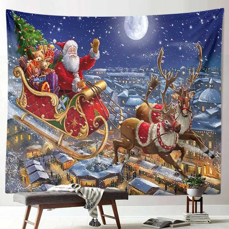 Christmas Tapestry Funny Santa Claus Xmas Tree Balls Gifts Fireplace Home Decor Art Wall Hanging for Dorm Bedroom Living RoomM251125