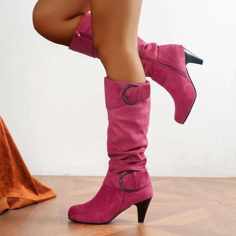 Winter New High Heels Comfortable Sexy Shoes Wear-Resistant Pointed Side Zipper Fashion Solid Color Women's Boots