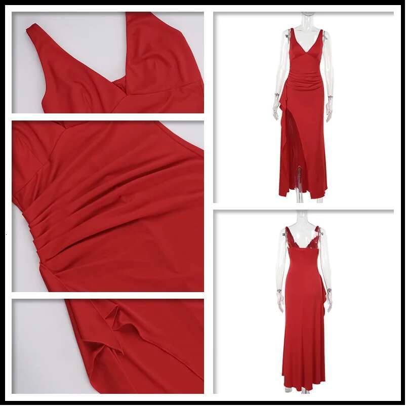 Dongdumaoyi Townlike V Neck High Split Sexy Party Dress Women Spaghetti Strap Summer Ruffles Elegant Maxi Long Dresses