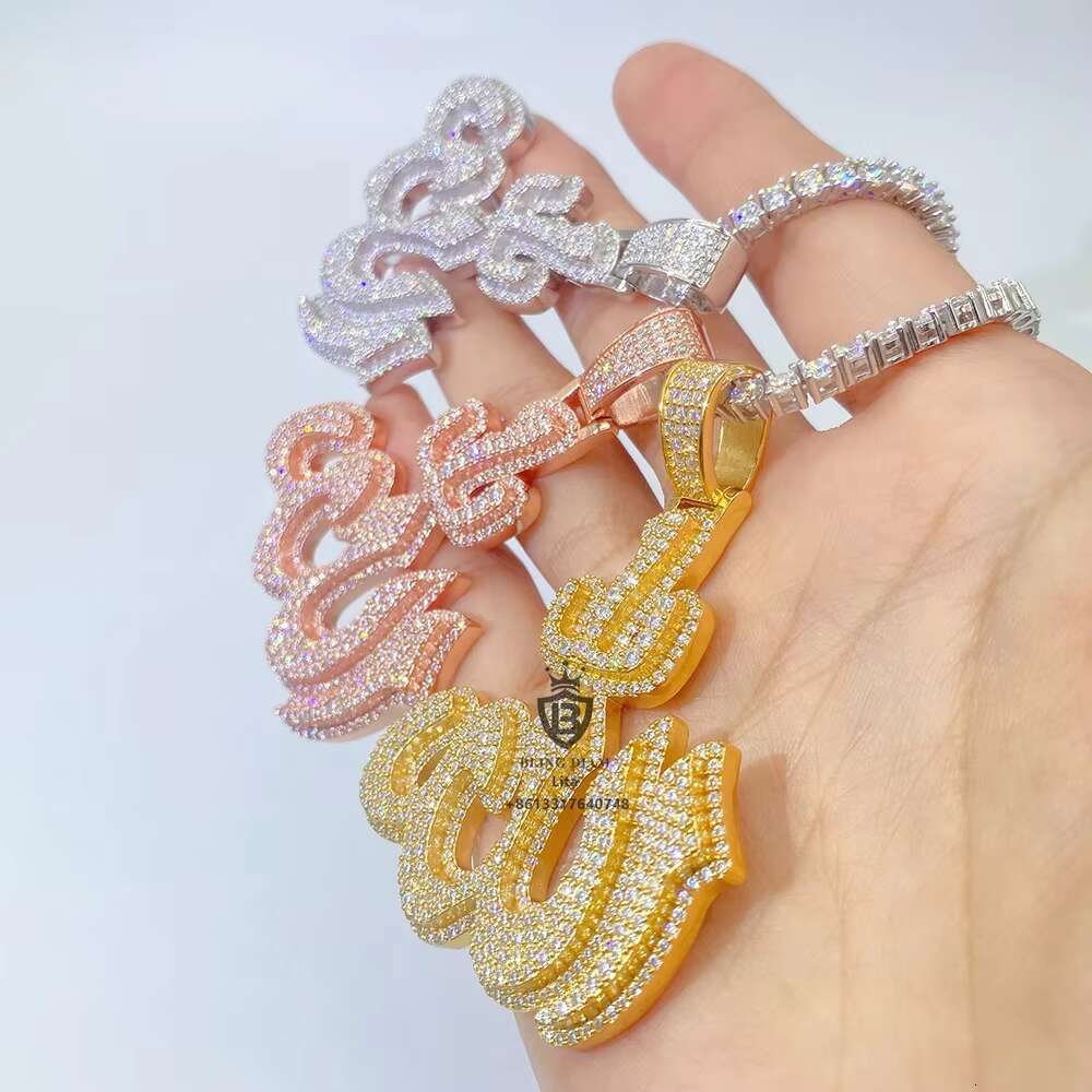 Luxury Jewelry Iced Out Hip Hop Rapper Fire Custom Silver Pendant Necklace Moissanite Stone Big Pendants