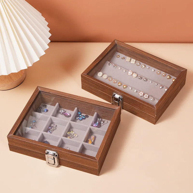 Black Walnut Wood Grain Solid Wood Jewelry Storage Box Dust-proof Belt Lid Jewelry Box Bracelet Ring Earring Necklace Box 250424