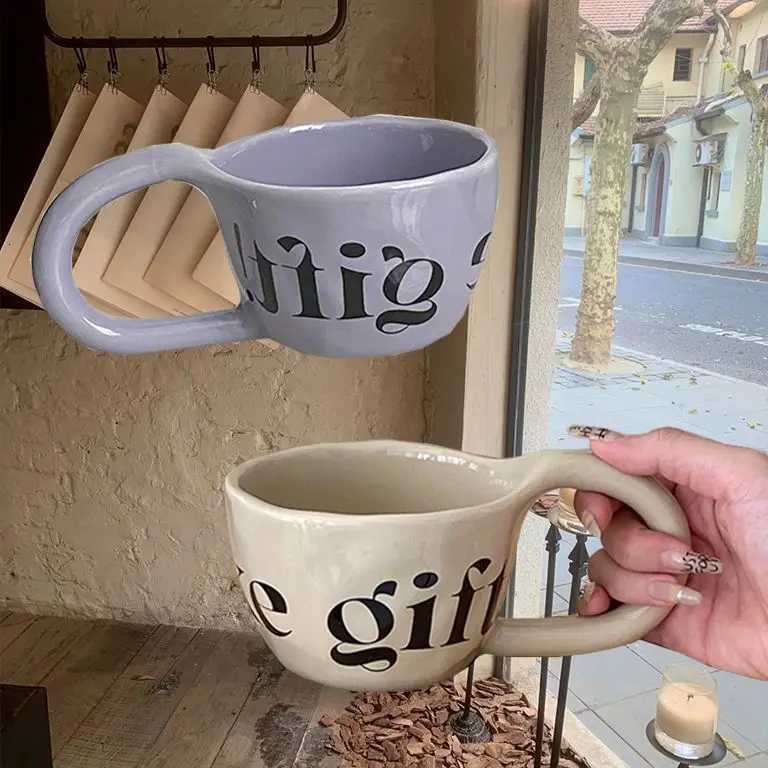 Alphabet Print Coffee Mug Premium Value Ceramic Mug with Ear Shaped Handle Breakfast Cup Y251125
