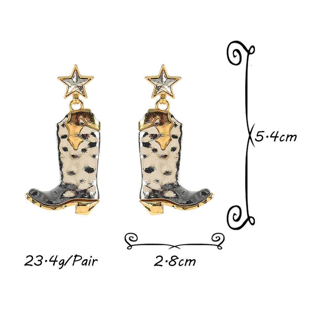 Fashion Metal Cowboy Boot Drop For Women Unique Design Five Star Shoe Shape Pendant Earrings Holiday Jewelry