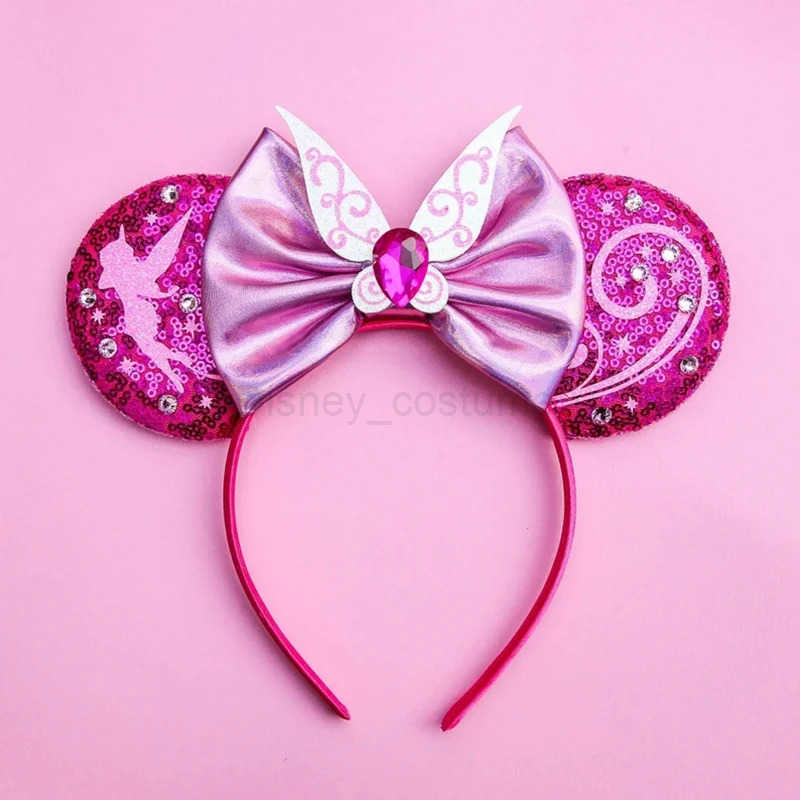 Disney Tinker Bell Headband Mickey Mouse Earbands Baby Girls Womens sequins Bow Childrens hair accessories Childrens hair X250425