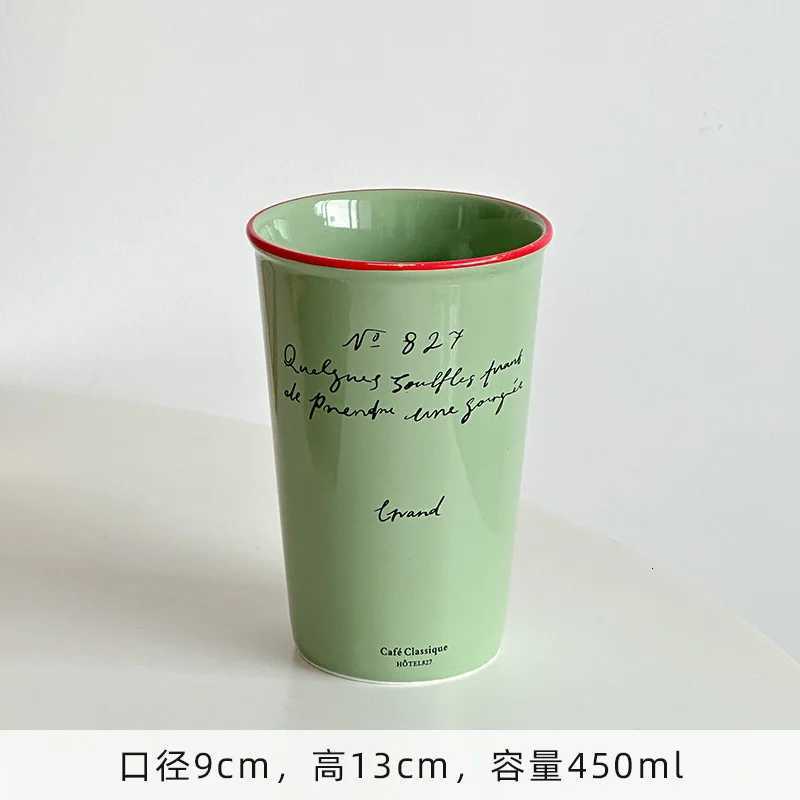 French Ceramic Coffee Mug 450ml Water Cup Vintage Paper Cup Letters Ceramic Hand Hold Tall Mug Coffee Cups Breakfast Juice Mugs Y251125