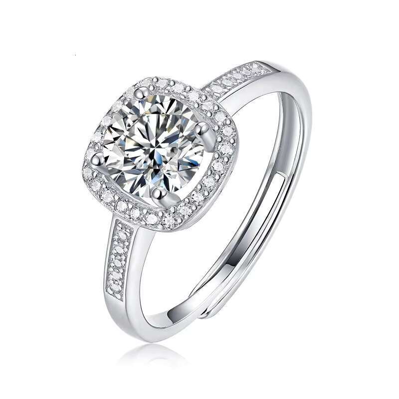 S925 Silver Adjustable Moissanite Ring New Fashionable Square Inlaid Finger Ring With Stylish New Gift Packaging