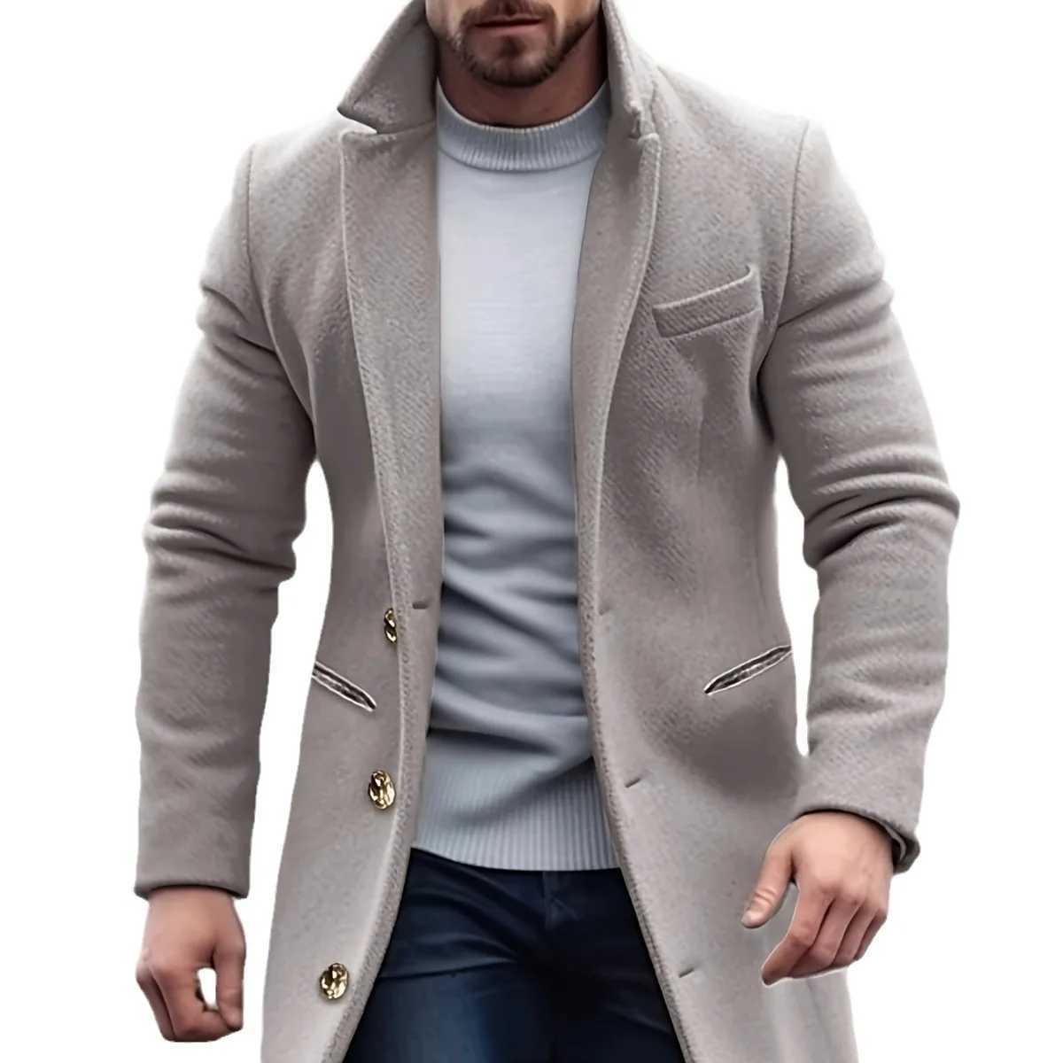 Lapel Wool Blend Mens Trench Coats Warm Long Overcoat For Man Winter Mid-Length Mans JacketsT251125