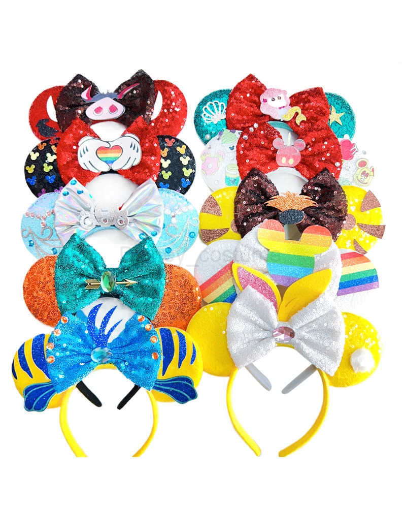 Disney 2024 New Mickey Mouse Earband Headband Shining Bow Girls Adult Children Halloween Party Role Playing Hair Accessories Princess Hair X250425