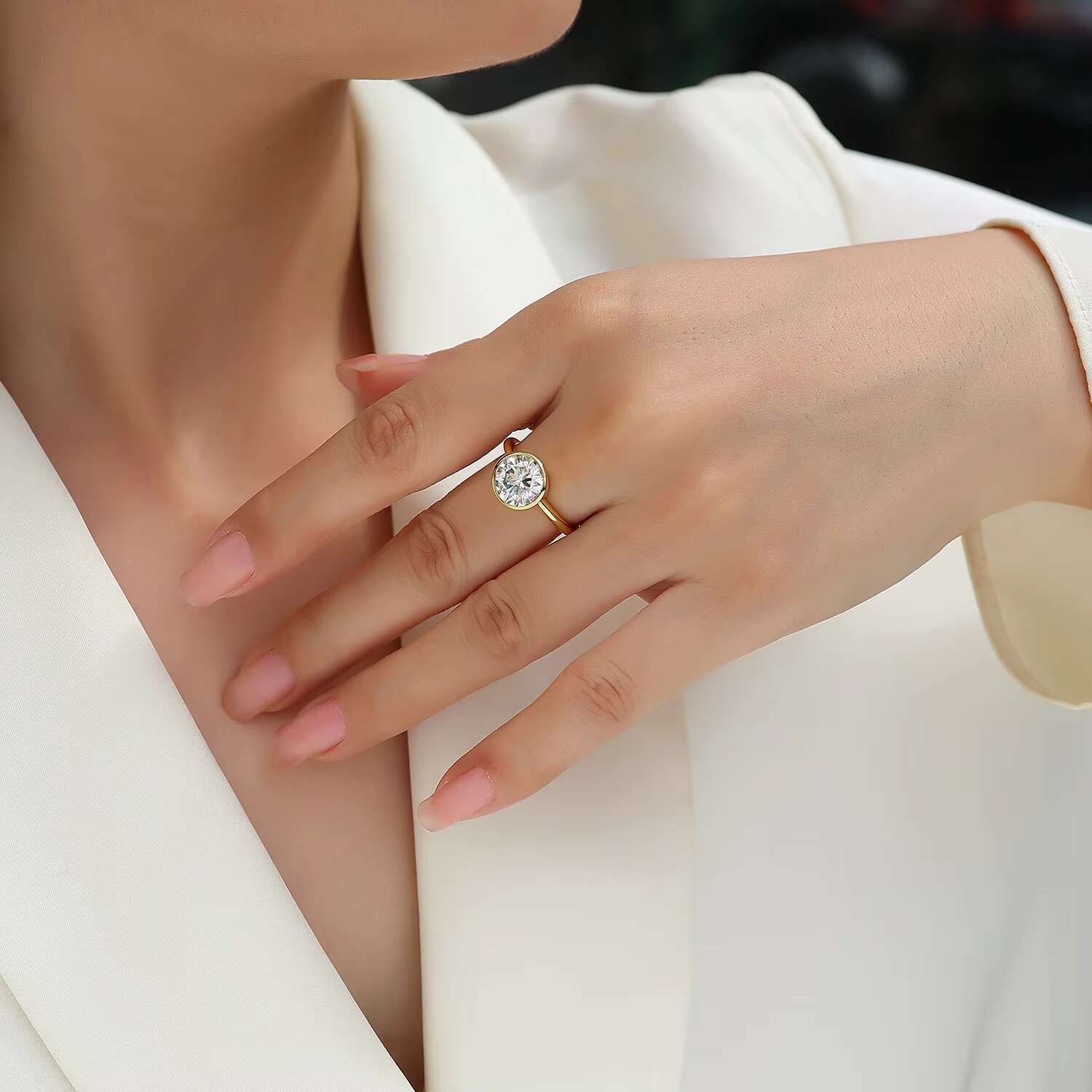 Zanlong 15273 Fashion 3CT 925 Sterling Silver 18K Gold Plated Moissanite Ring Round VVS d Color Band Wedding Rings Couple Ring