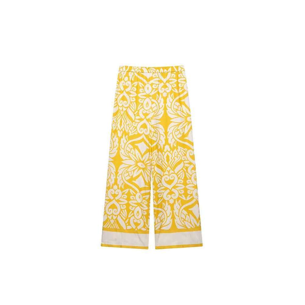 Women Summer 2-Pieces Sets 2025 Vintage Print Loose Shirts Tops And Trousers Female Elegant Street Two Suits Clothing