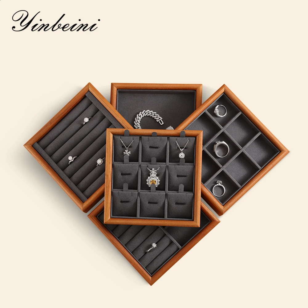 Yinbeini Ring Earrings Organizer Necklace Bracelet Display Tray Wooden Jewelry Storage Tray P027 250424