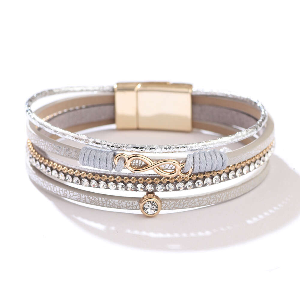 Women's 8-shaped with Bohemian broken magnetic buckle, woven strap and dia inlaid infinite symbol bracelet