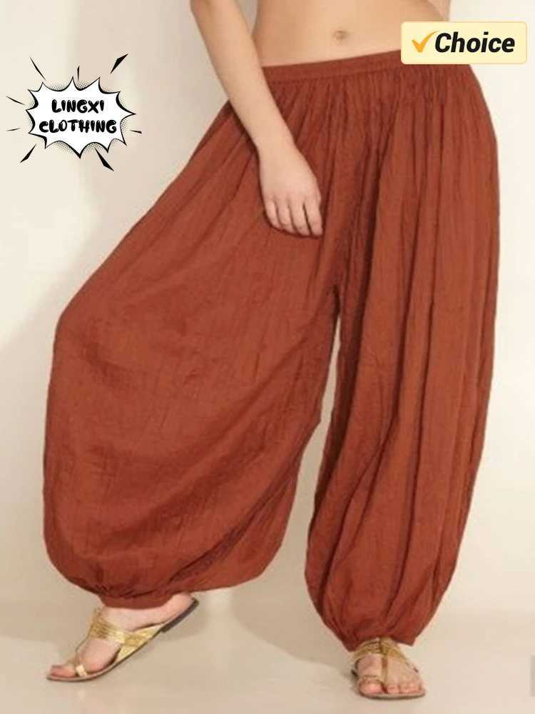 2024 Summer New Womens Solid Color Lantern Pants Loose Fold Drawstring Casual Ankle Sports Pants Harlan PantsC250425