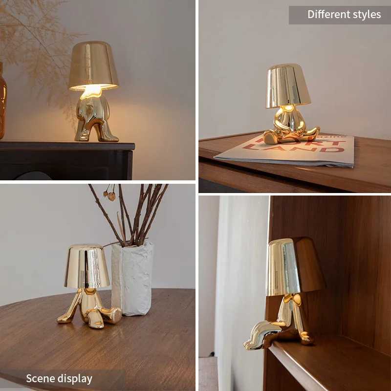 LED Little Golden Man Table Lamp Minimalist USB Bedroom Bedside Table Light Nordic Personality Luxury Design Room DecorationM251125
