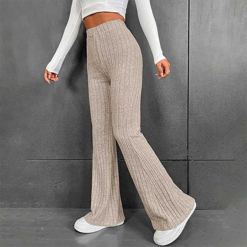 CUTANOVA autumn new 2023 solid wide pit striped casual knitted wide leg pants suitable for women to keep warm on the streets in autumn and winterC2504