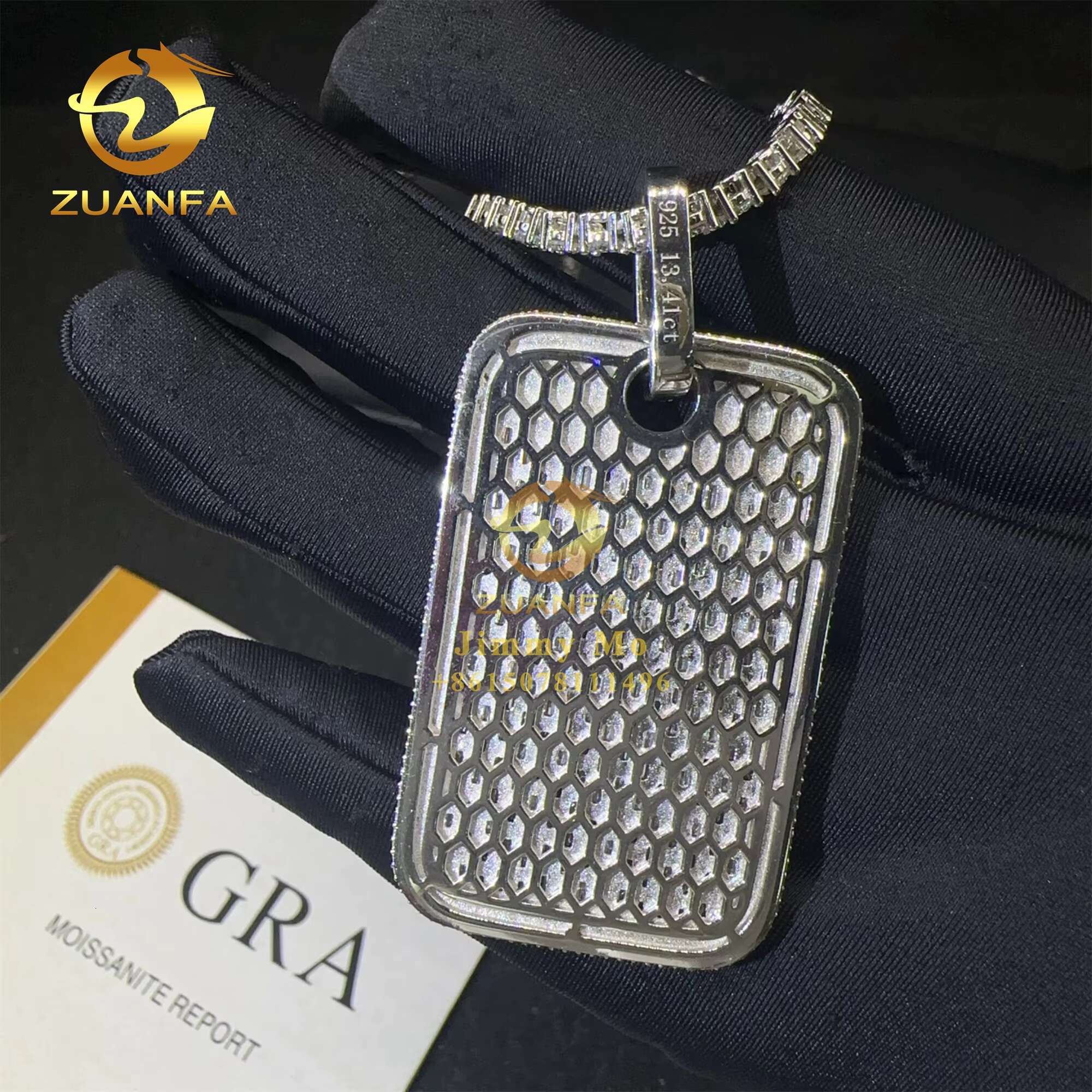 Custom Made Rapper Luxury Jewelry 925 Silver Iced Out Fully VVS1 Baguette Synthetic Moissanite Diamond Hip Hop Dog Tag Pendant
