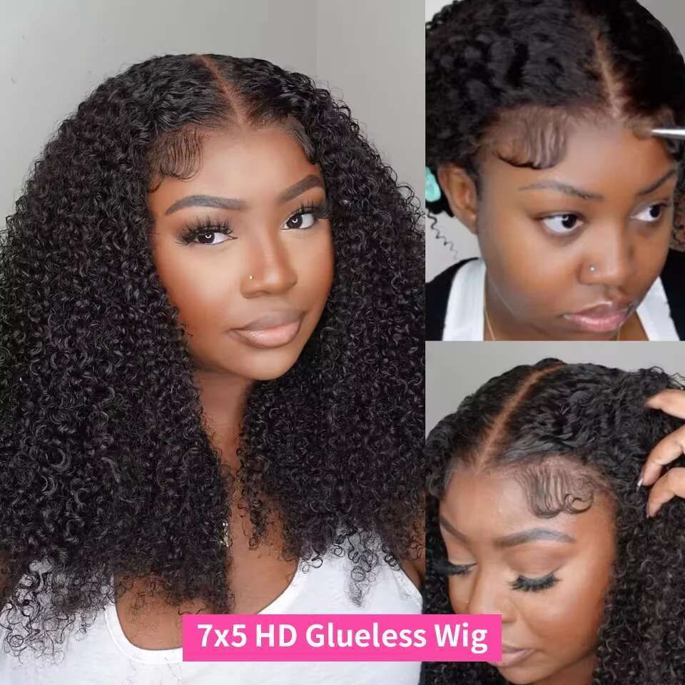 7X5 Glueless Kinky Front Human Hair Wigs Afro Curly Frontal Ready To Wear Go 4X4 HD Lace Closure Wig